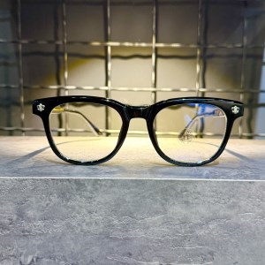 عینک برند CHROME HEARTS فریم مشکی نقره ای / شیشه سفید کد 6235