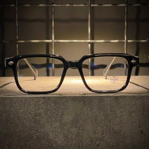 عینک CHROME HEARTS فریم کائوچویی مشکی سیلور / شیشه بلوکات سفید کد 9202
