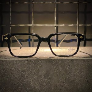عینک CHROME HEARTS فریم کائوچویی مشکی طلایی / شیشه بلوکات سفید کد 9202