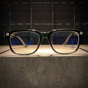 عینک CHROME HEARTS فریم کائوچویی مشکی سیلور / شیشه بلوکات سفید کد 6101
