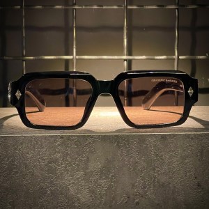 عینک CHROME HEARTS فریم کائوچویی مشکی / شیشه بلوکات عسلی کد CH8232