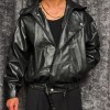 کاپشن چرم وارداتی باکسی یقه دوتیکه کد 21224 رنگ مشکی سایز XL